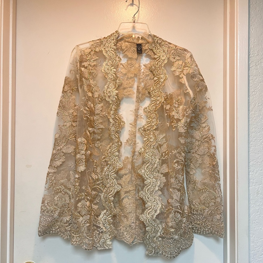 Elegant Gold Lace Blazer